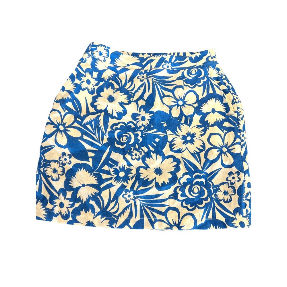 Boden Womens Blue White Floral Linen Mini‎ Skirt Size 6P Tropical Coastal A-Line